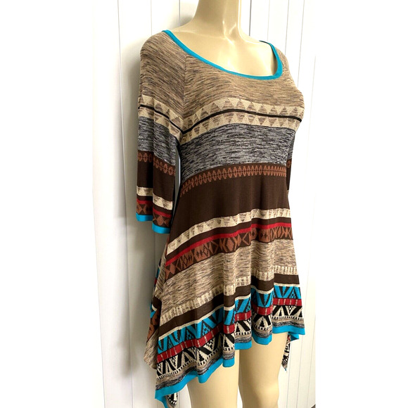 Marina Rinaldi Sweater Tunic Round Neck Geometric Half Sleeve Knit Brown… - Picture 5 of 7